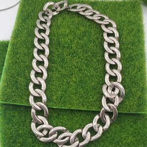 Chunky Silver Tone Link‎ Chain Necklace Grunge 18 Inch N3638